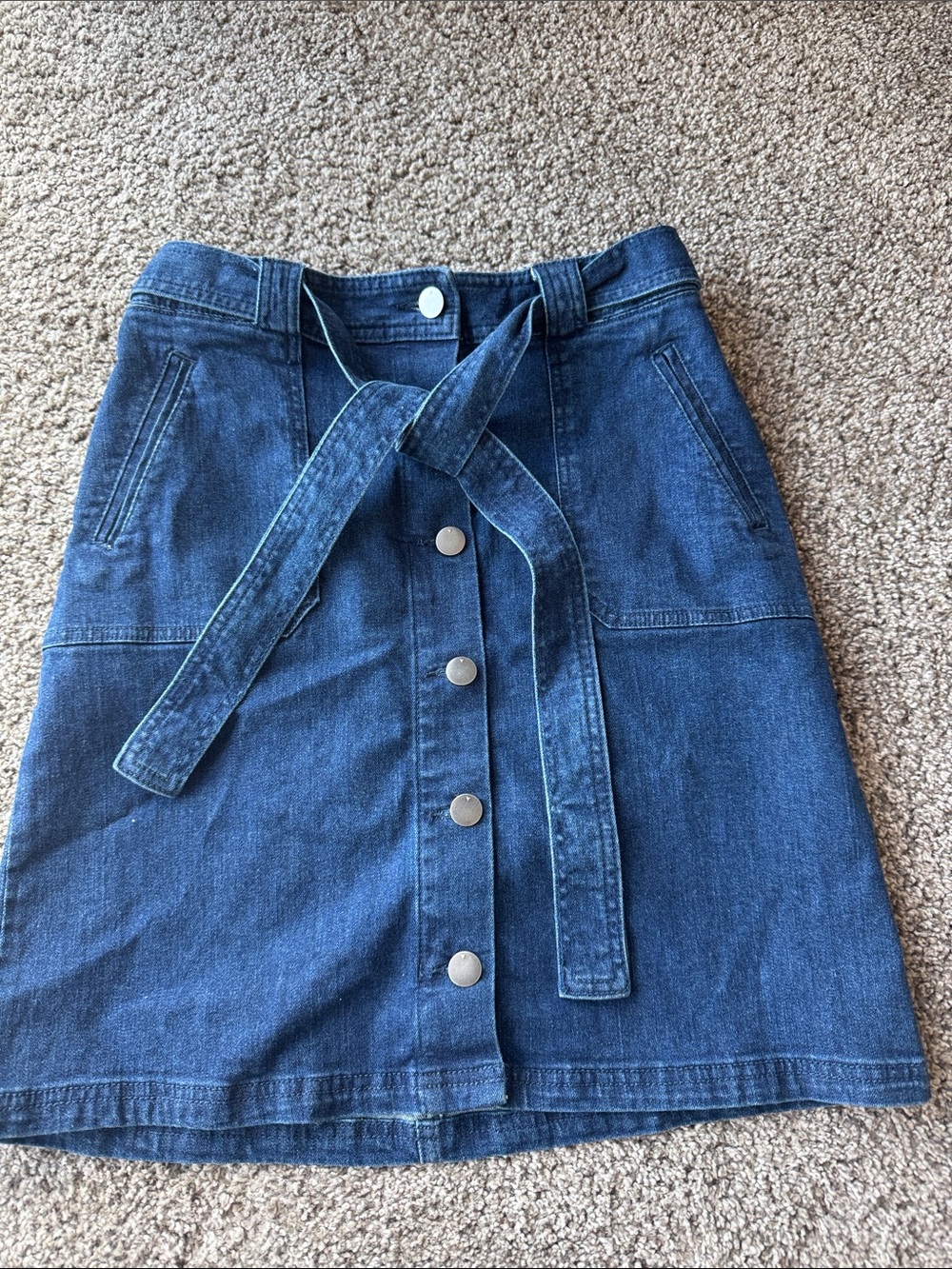 a new day Blue Denim A-Line Button-Front Skirt with Tie Belt
